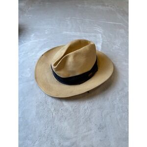 Dobbs Fifth Avenue Panama Hat Mens Medium Natural Straw Black Band Made USA